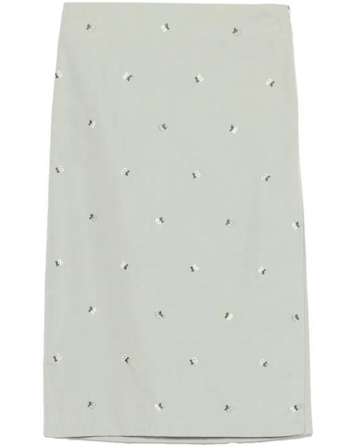 Rier Midi-Rok Met Geborduurde Bloemen in het White