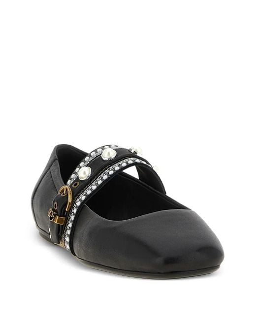 Pinko Black Embellished-Buckle Ballet Flats