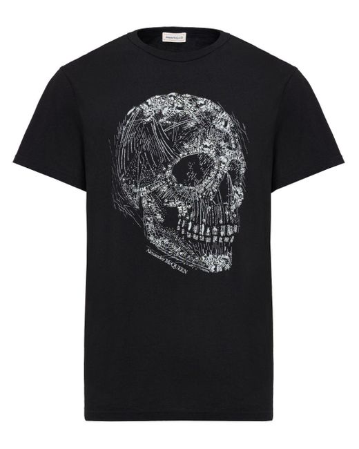 Camiseta con aplique Skull Alexander McQueen de hombre de color Black