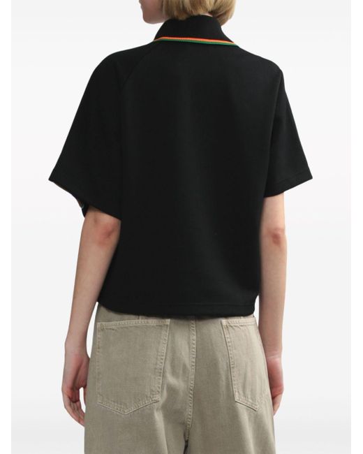Kolor Black Asymmetric Stripe-panel Polo Shirt
