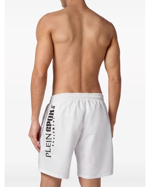 Philipp Plein White Tiger Print Swim Shorts for men