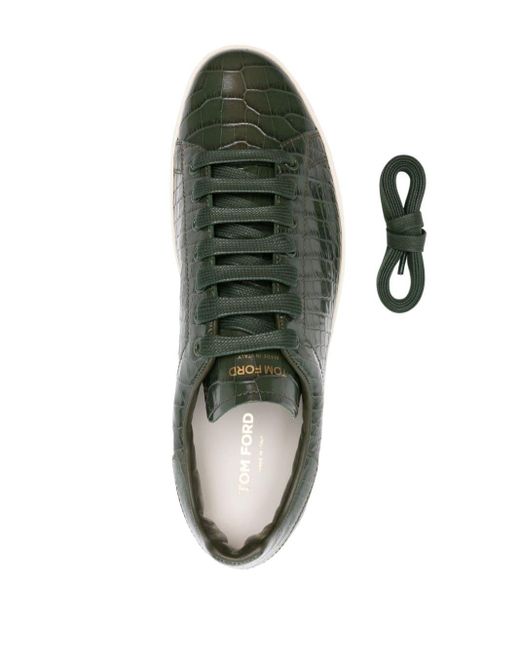 Tom Ford Green Warwick Crocodile-embossed Leather Sneakers for men