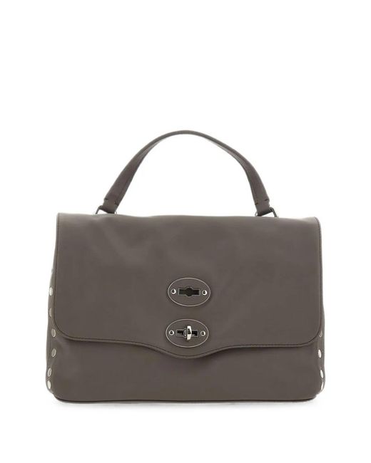 Zanellato Gray Small Postina Stud-Embellished Leather Tote Bag