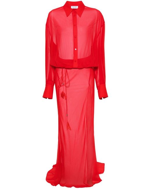 The Attico Semi-doorzichtige Maxi-jurk in het Red
