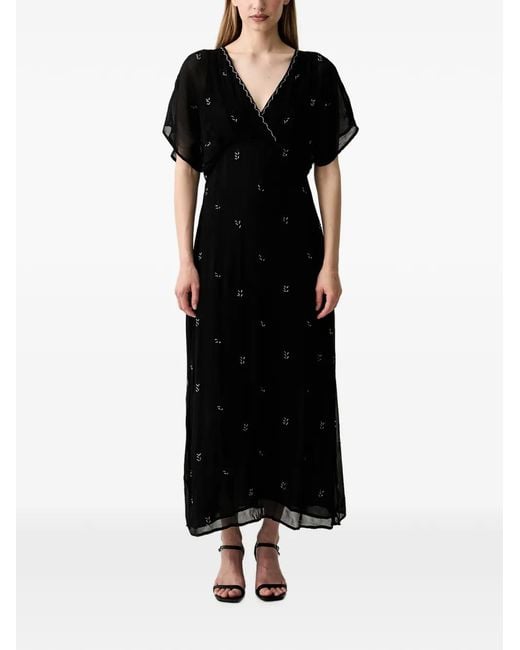Pedro Del Hierro Madrid Black Bead-Embellished V-Neck Midi Dress
