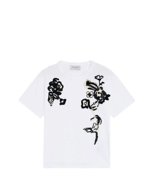 Ermanno Scervino White Floral-Embroidered T-Shirt