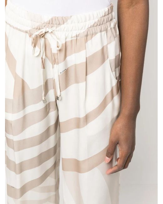 Kiton White Abstract-Print Drawstring Silk Trousers