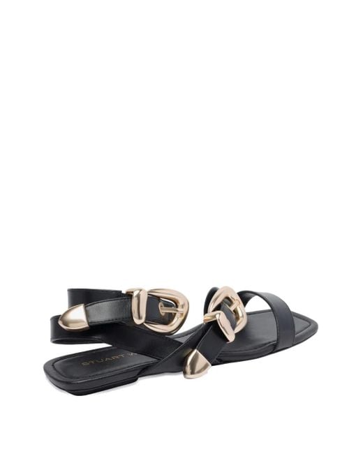 Stuart Weitzman Black Leather Flat Sandals