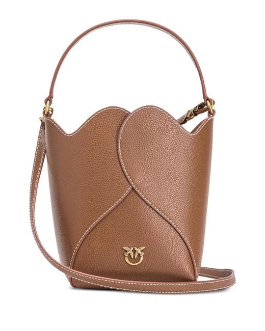Pinko Brown Logo-Plaque Leather Bucket Bag