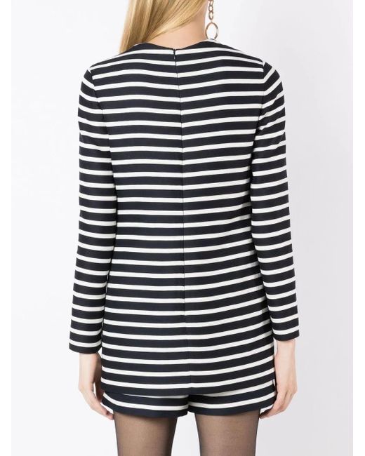 Valentino Garavani Black Logo-Plaque Stripe-Print Playsuit