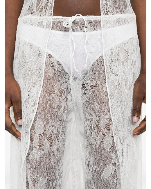 Oseree White Lace Drawstring Palazzo Pants