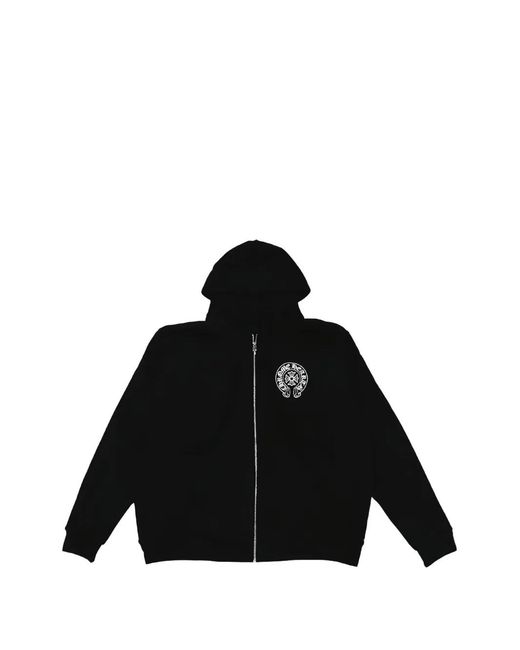 Chrome Hearts Black Horseshoe-Logo Zip-Up Hoodie for men