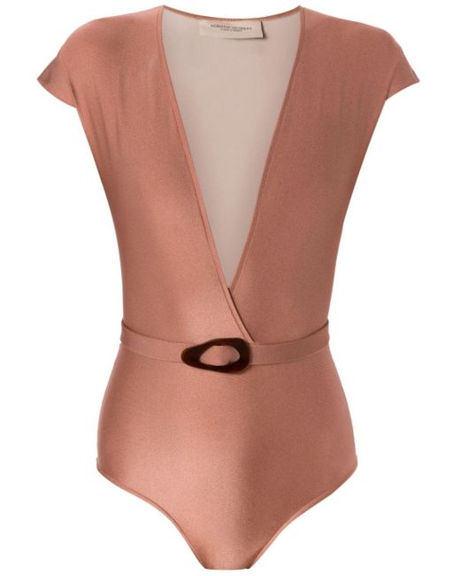 Adriana Degreas Pink Belted V-neck One-piece