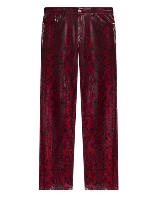 Gcds Red Split Hem Snakeskin Trousers for men