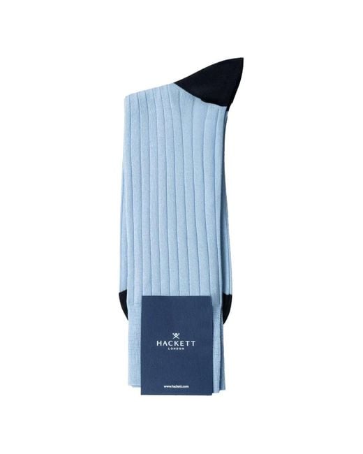 Hackett Blue Ribbed-Knit Contrast-Panel Socks for men