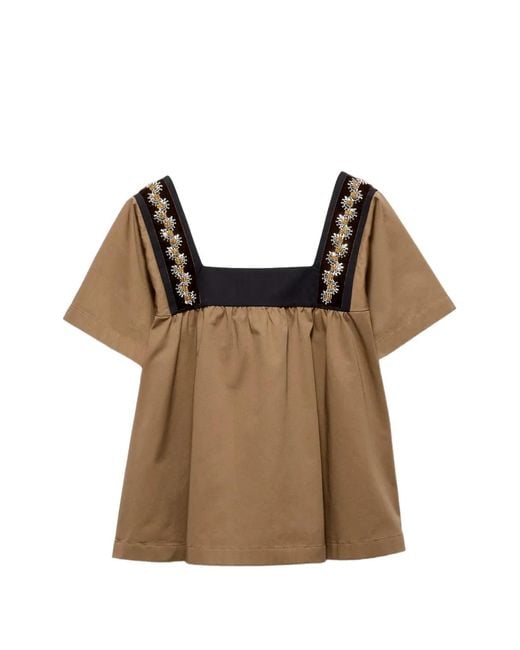 Prada Brown Embroidered Old Gabardine Top
