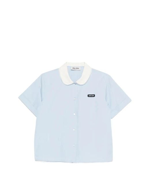 Miu Miu Blue Scalloped-Collar Short-Sleeve Shirt