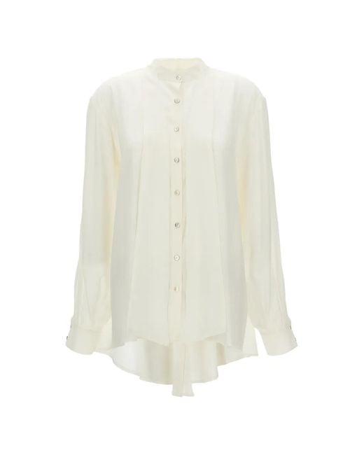 DI.LA3 PARI' White Chemise À Ourlet Asymétrique Et Col Lavallière