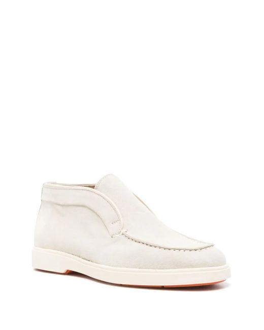 Santoni White Slip-On Suede Ankle Boots