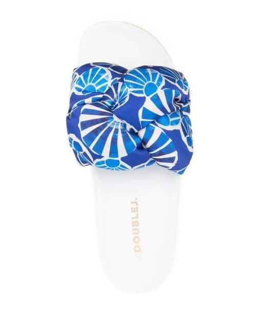 LaDoubleJ Blue Treccia Braided Flat Slides