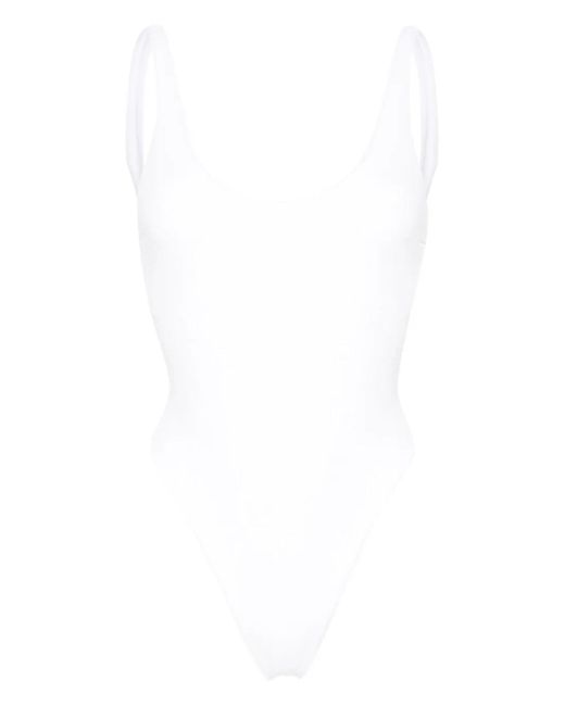 Elisabetta Franchi White Rhinestone-Embellished Monogram Swimsuit
