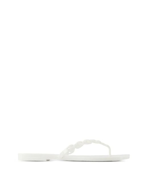 Tory Burch White Gemini Flip Flops