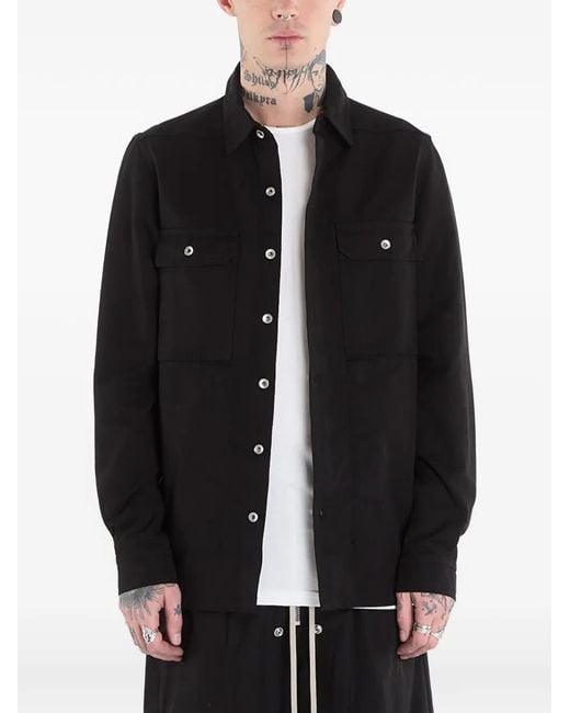 Rick Owens Black Outershirt Buttoned-Up Cotton Jacket for men