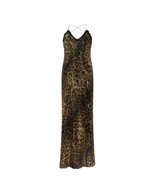Roberto Cavalli Natural Jaguar-Print Embellished Maxi Dress