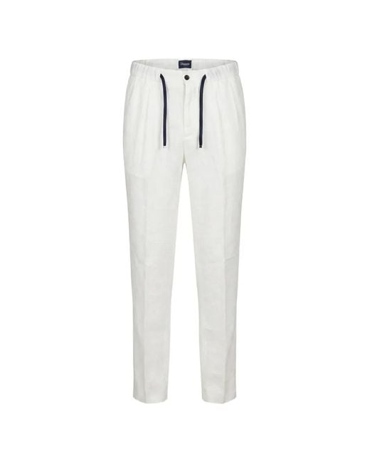 Drumohr White Drawstring-Waist Linen Trousers for men