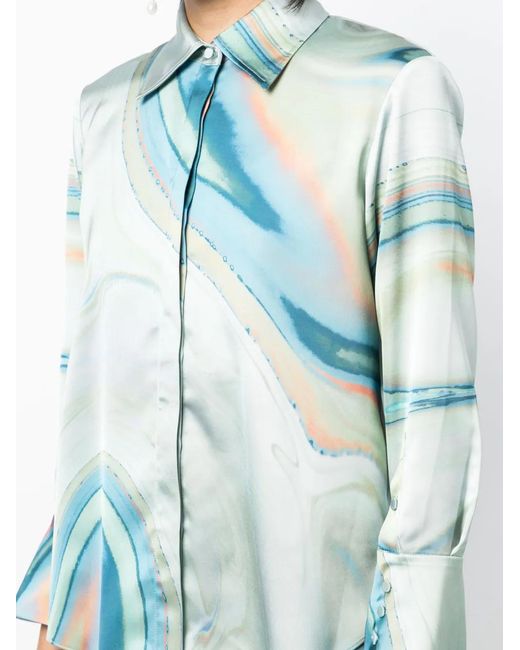Jonathan Simkhai Blue Elika Marble-Print Shirt
