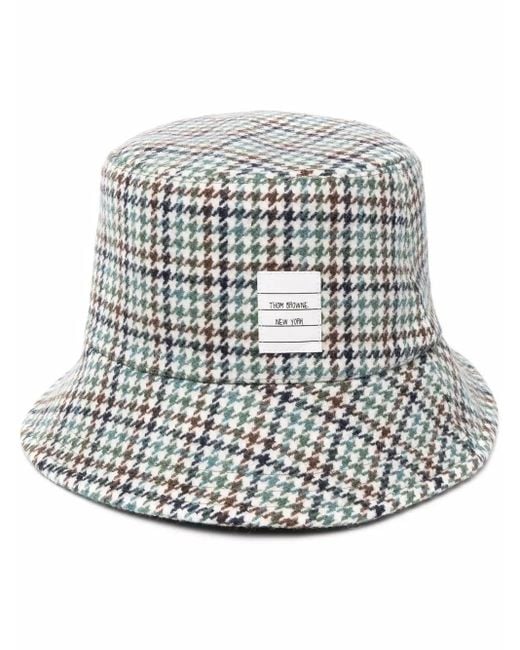 Thom Browne Gray Houndstooth Name Tag Appliqué Bucket Hat for men
