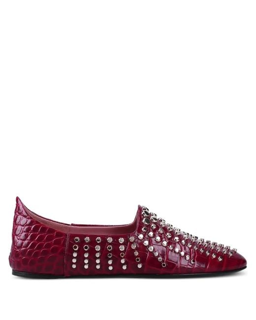 Premiata Purple Studded Croc-Embossed Ballet Flats