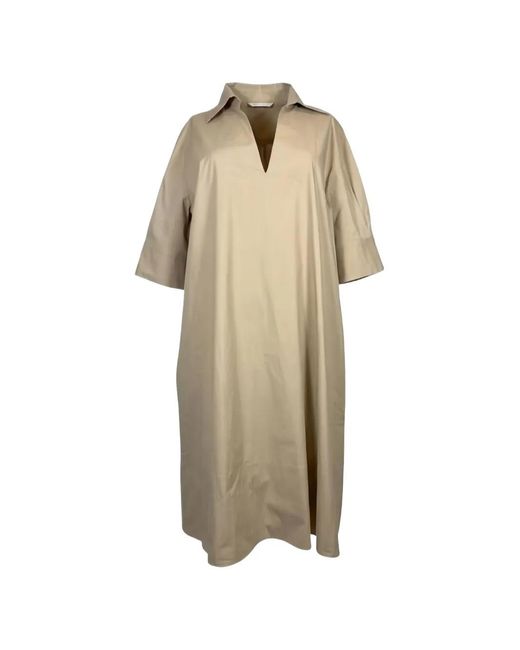 Antonelli Natural Button-Cuff V-Neck Dress