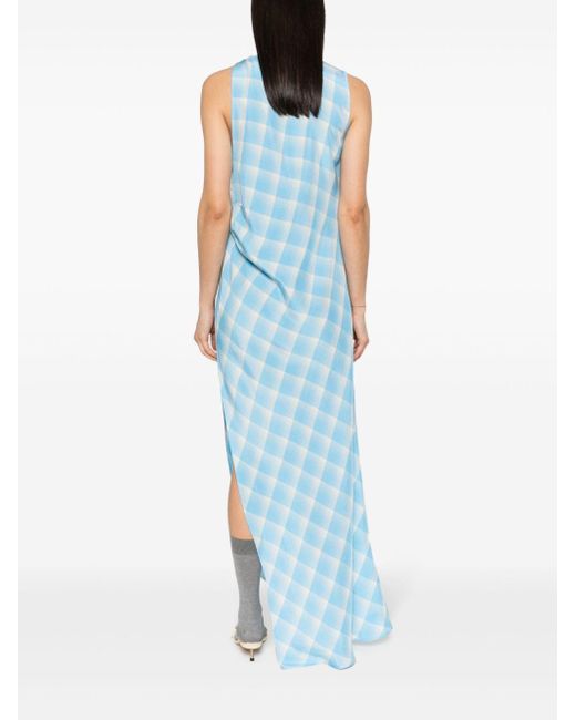 MSGM Blue Geknotetes Kleid mit Karomuster