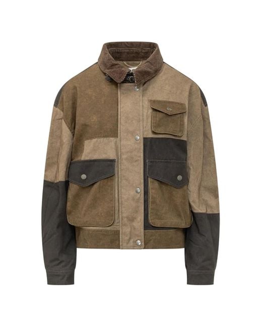 Isabel Marant Brown Patchwork Buckle-Collar Jacket
