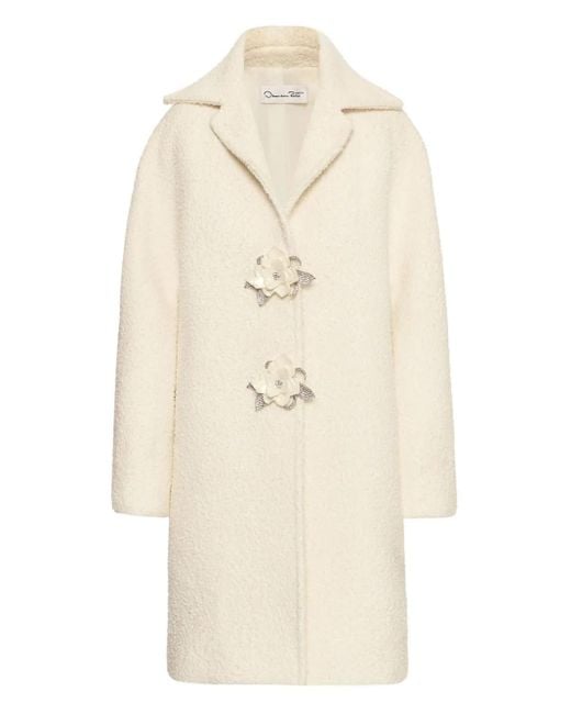 Oscar de la Renta フローラルボタン コート Natural