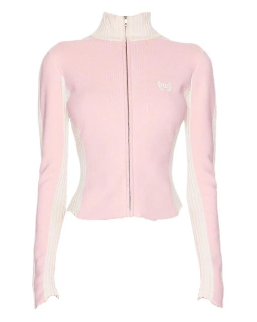 Balenciaga Pink Zip-Up Logo-Embroidered Sweater