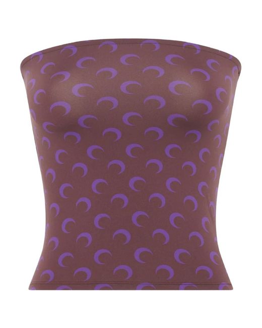MARINE SERRE Purple Moon-Print Jersey Tube Top
