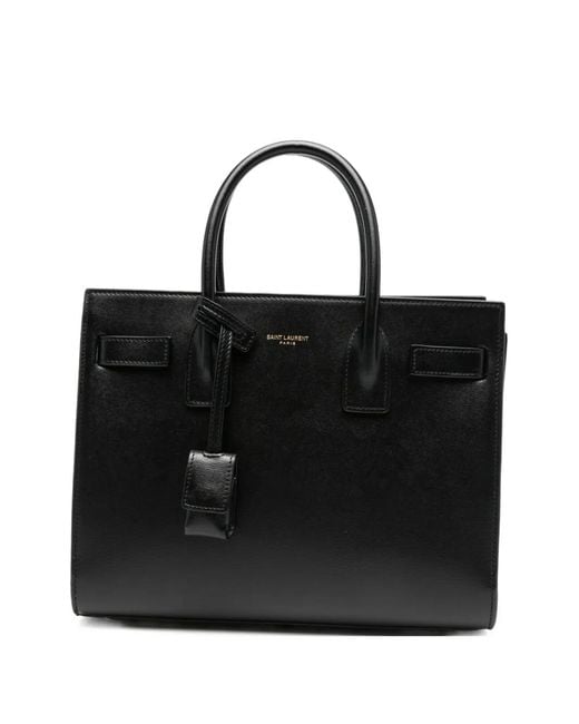 Bolso shopper con detalle del logo Saint Laurent de color Black