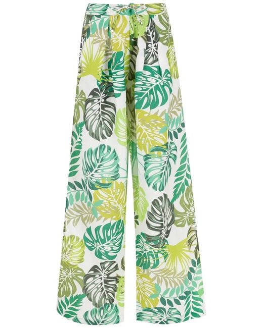 Amir Slama Green Palm Leaf Print Straight Trousers