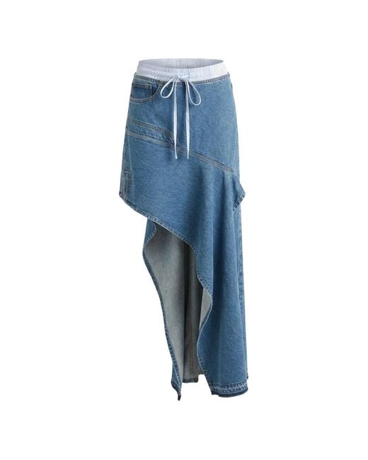 Monse Blue Deconstructed Midi Denim Skirt