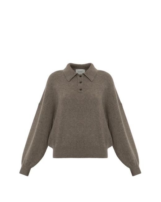 Lisa Yang Brown Etta Long-Sleeve Polo Shirt
