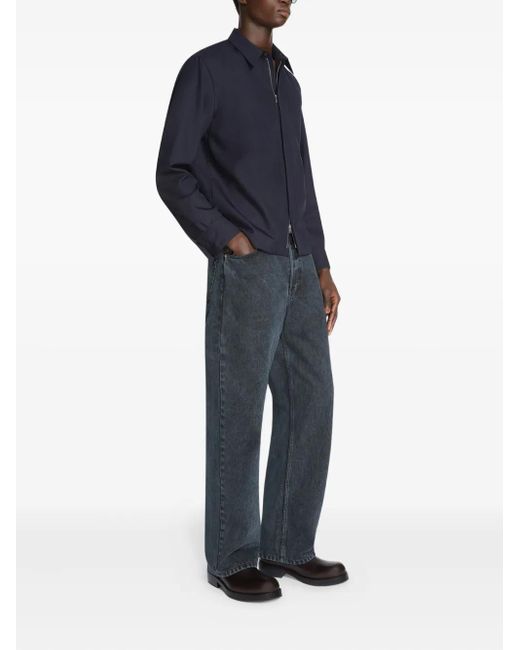 Dries Van Noten Blue Zip-Up Patch-Pocket Shirt for men