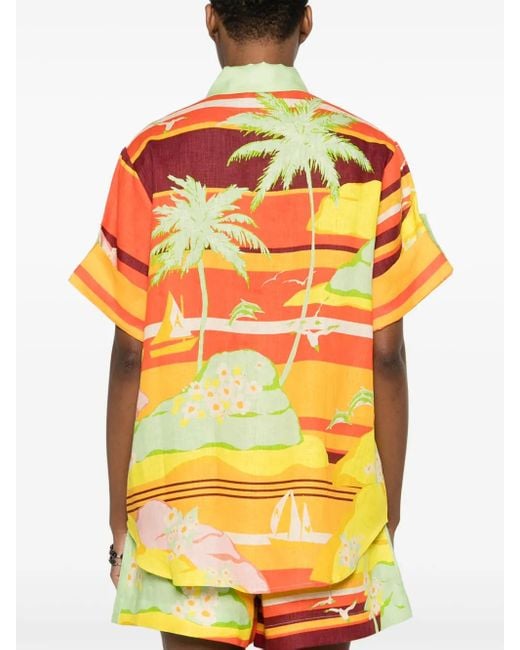 ALÉMAIS Orange Palm Island Hemd