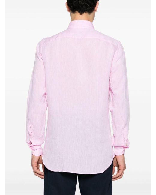Glanshirt Langärmeliges Hemd aus Leinen in Pink für Herren