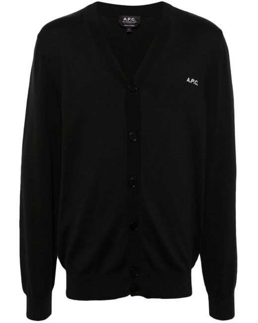 A.P.C. Black Logo-embroidered Cotton Cardigan for men