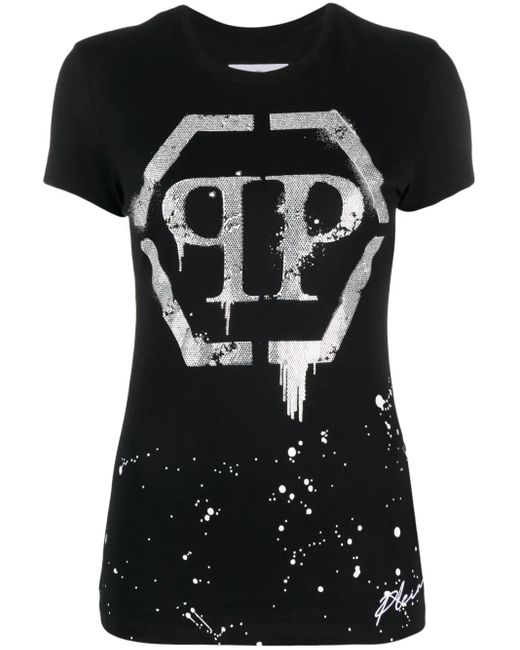 Philipp Plein Black Crystal-Embellished Logo T-Shirt