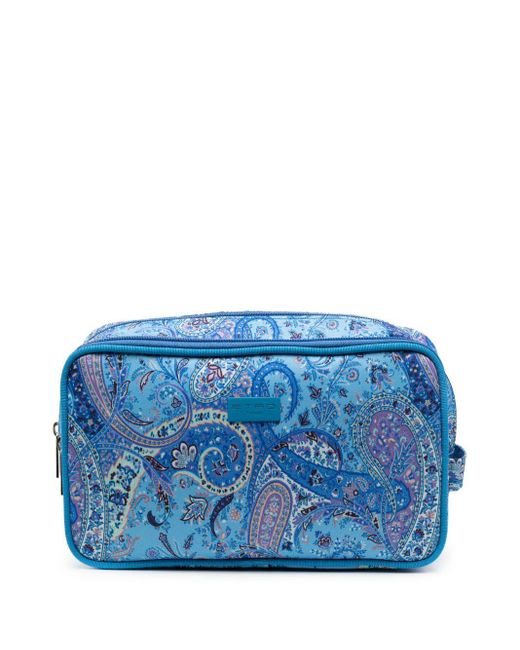 Etro Blue Paisley-print Multi-pocket Wash Bag
