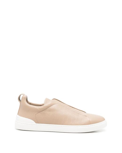 Zegna Natural Slip-On Leather Sneakers for men