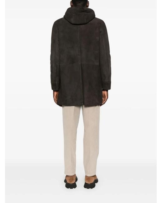 Arma Black Hooded Suede Coat for men